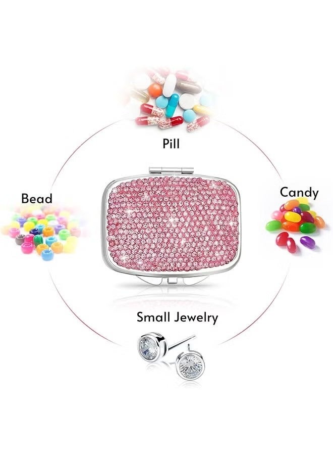 Bling Crystal Pill Box, Portable 2 Compartments Daily Pill Organizer, Small Travel Pill Case For Purse or Pocket, Medicine Vitamin Pill Container Organizer - Image 5